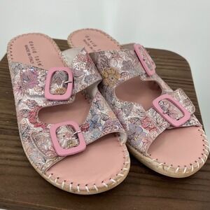 David Tate La Vida Slide Pink Floral Leather  Sandals Made in Italy Brocade 11 M